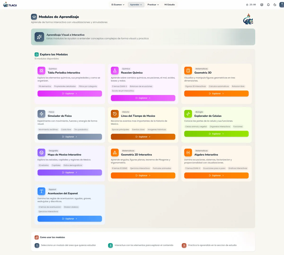 Módulos interactivos 3D de aprendizaje