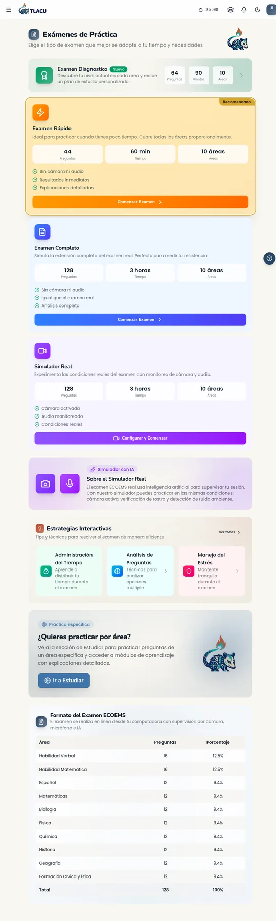 Tipos de exámenes disponibles en TLACU