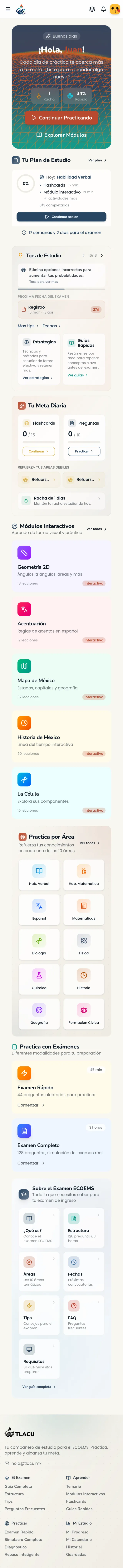 Dashboard principal de TLACU en móvil